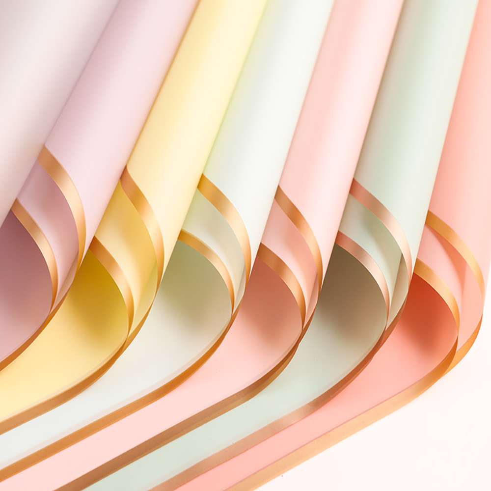 Pattern Tissue Paper - Altın Kenarlı 10 Yaprak Çiçek Ambalaj