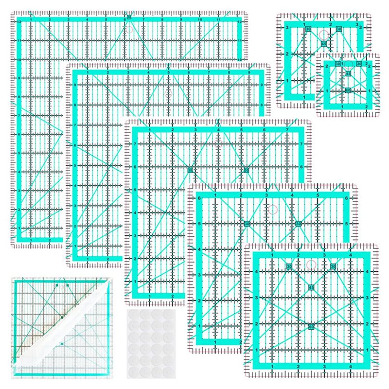 Quilting Ruler Square - A25F-Mavi 7 Parçalı Yaka Cetveli, DIY